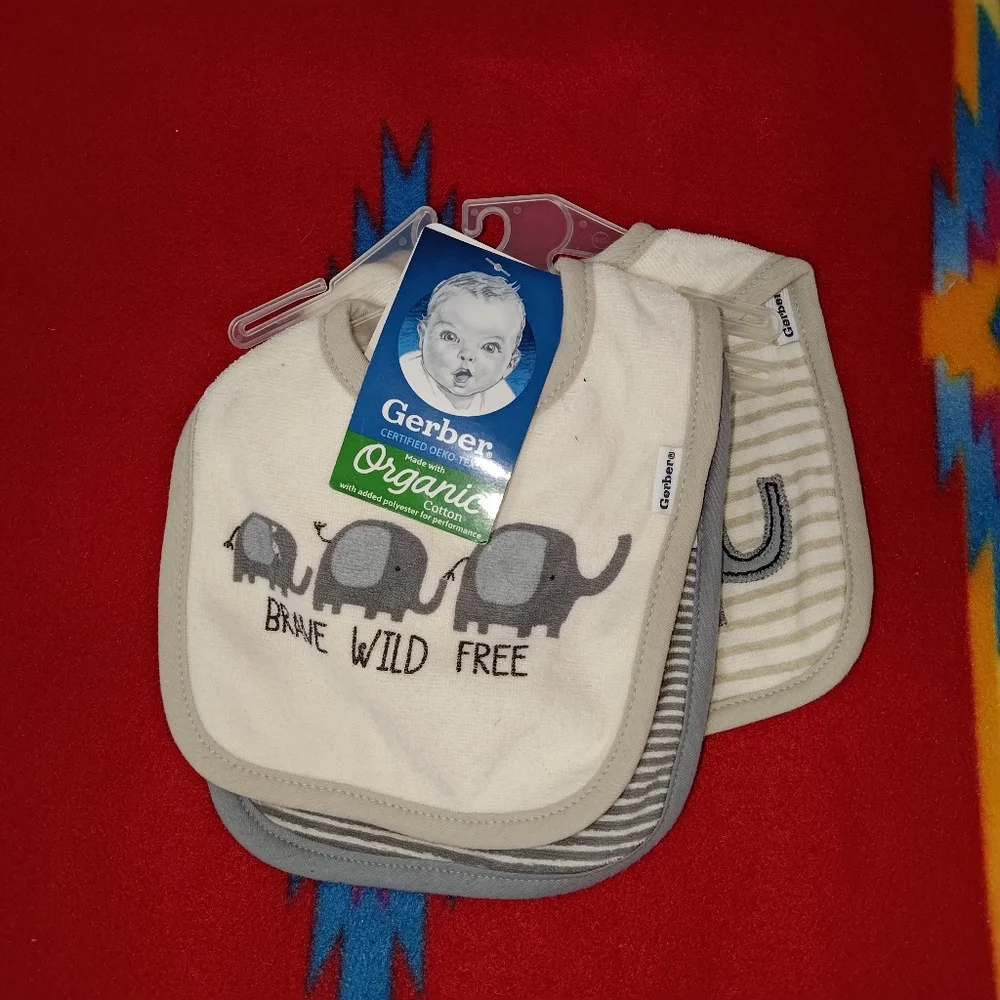 Gerber Baby Boy 3-Pack Organic Cotton Safari Bibs New